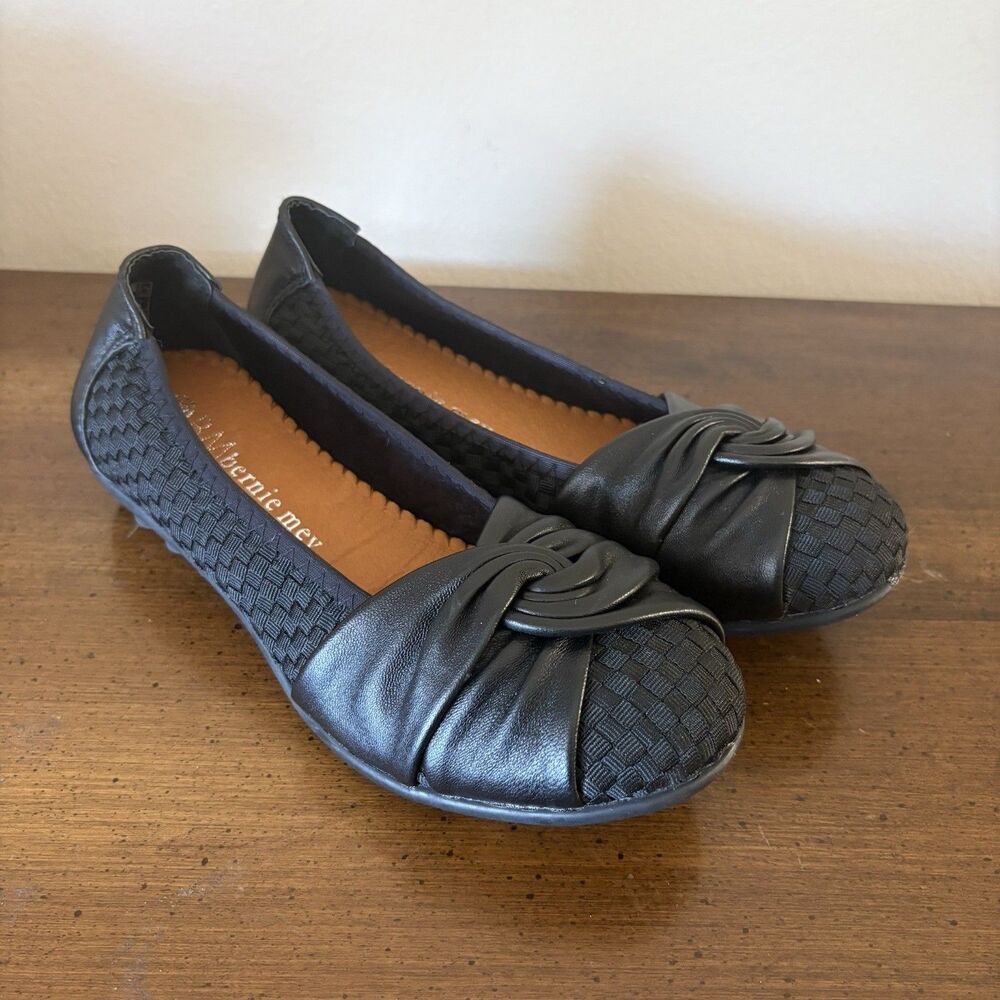Bernie Mev Woven Black Leather Ballet Comfort Flats Shoes US 7 EU 38 Preppy NWOT